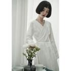 Long-sleeve Wrap Midi A-line Dress As Shown In Figure - One Size