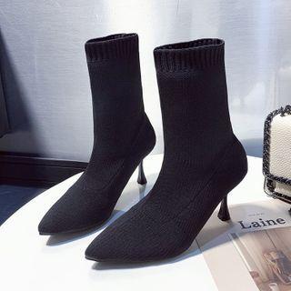 Knit Pointy-toe Stiletto Heel Short Boots