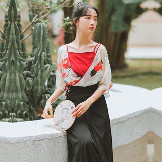 Flower Print Wrap Top / Camisole Top / Maxi Wrap Skirt / Set