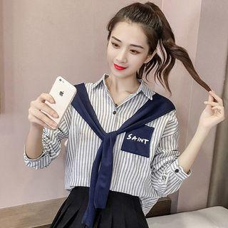 Mock Two-piece Lettering Striped Shirt