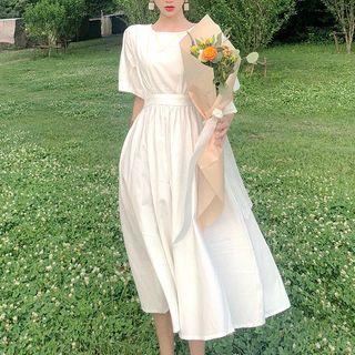 Open Back Short-sleeve Dress White - One Size