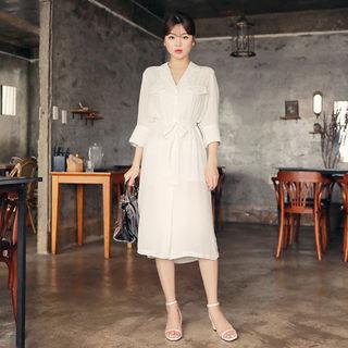 Pocket-detail Slit-side Shirtdress With Sash