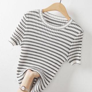 Short-sleeve Stripes Knit Top