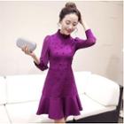 Faux Pearl 3/4-sleeve A-line Dress