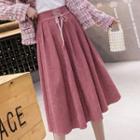 High-waist Lace Up Plain A-line Midi Skirt