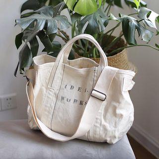 Lettering Canvas Shoulder Bag White - One Size