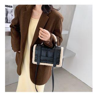 Fluffy Trim Top Handle Crossbody Bag Black - One Size