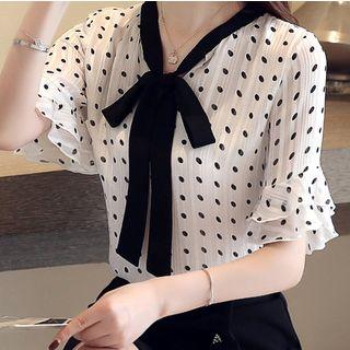 Short-sleeve Dotted Chiffon Blouse / Short-sleeve Star Print Chiffon Blouse