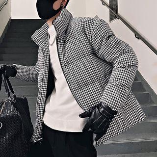 Houndstooth Padded Zip-up Jacket