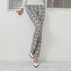 Band-waist Snakeskin Boot-cut Pants