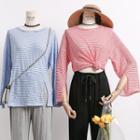 Loose-fit Open Tie-back Striped T-shirt