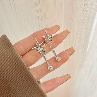 Butterfly Rhinestone Alloy Dangle Earring 1 Pair - Ear Buckle Earring - Silver - One Size