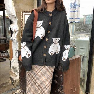 Bear Pattern Cardigan Dark Gray - One Size