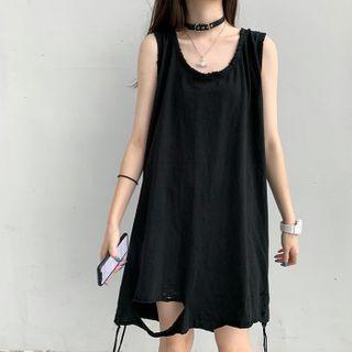 Distressed Mini Tank Dress Black - One Size