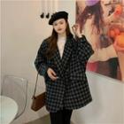 Plaid Double-breasted Jacket Plaid - Black & Gray - One Size