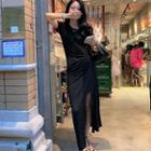 Short-sleeve Slit Maxi Sheath T-shirt Dress