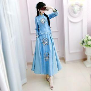 Traditional Chinese Set: Long-sleeve Top + A-line Skirt