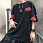 Cloud Embroidered Elbow-sleeve T-shirt Black - One Size