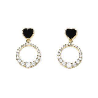 Heart Rhinestone Hoop Alloy Dangle Earring 1 Pair - White & Black - One Size