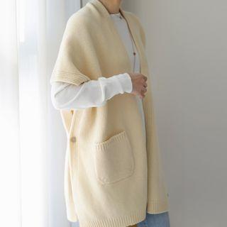Open-placket Pocket-detail Shawl Vest