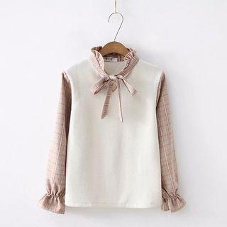 Plaid Mock Two Piece Blouse Off-white - One Size