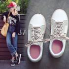 Color Panel Lettering Faux Leather Sneakers