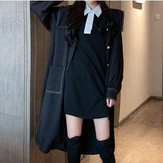 Set: Peter Pan-collar Trench Coat + Contrast Trim Dress