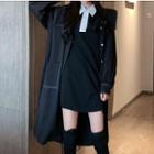 Set: Peter Pan-collar Trench Coat + Contrast Trim Dress