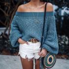Perforated Off Shoulder Sweater