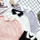 Color-block Cropped Long-sleeve Polo-shirt