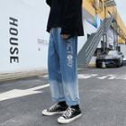 Ombre Lettering Straight-cut Jeans