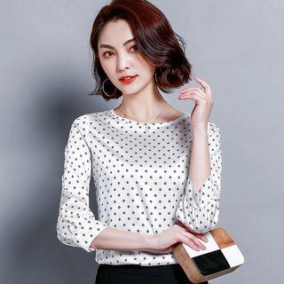 3/4-sleeve Polka Dot Satin Top