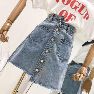 Single-breasted Asymmetric Denim Mini Skirt