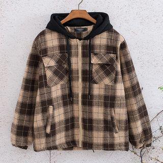 Hooded Plaid Padded Zip Jacket