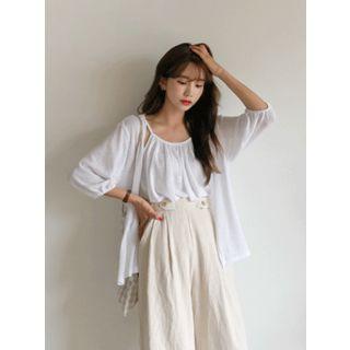 Set: Linen Blend Cardigan + Flared Halter Top