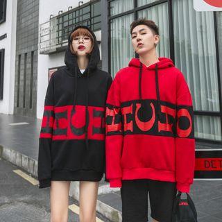 Couple Matching Letter Colour Block Long-sleeve Hoodie