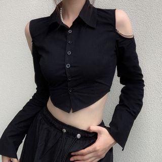 Long-sleeve Cold-shoulder Crop Shirt