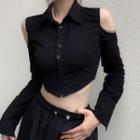 Long-sleeve Cold-shoulder Crop Shirt