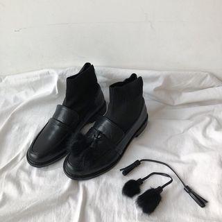Mock Two-piece Pom Pom Short Boots