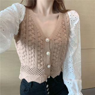 Eyelet Lace Sleeve Knit Panel Top