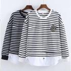 Patch Embroidered Striped Pullover