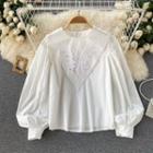 Round-neck Butterfly Cutout Puff-sleeve Top White - One Size
