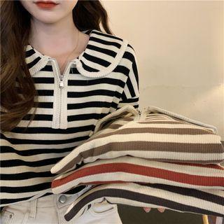 Collared Striped Half-zip Sweatshirt