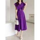 Flutter-sleeve Long Dress With Belt