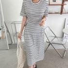 Lace-up Side Stripe T-shirt Dress Ivory - One Size