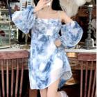 Cold-shoulder Tie Dye A-line Dress