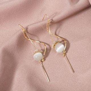 Faux Cat Eye Stone Alloy Dangle Earring 1 Pair - Era113-01 - Gold - One Size