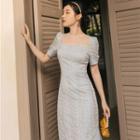 Short-sleeve Lace Trim Midi Sheath Dress