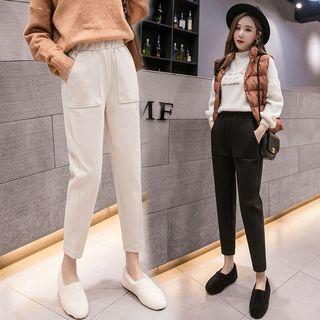 Elastic Waist Woolen Tapered Pants