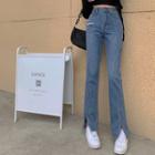 High-waist Distressed Slit Jeans